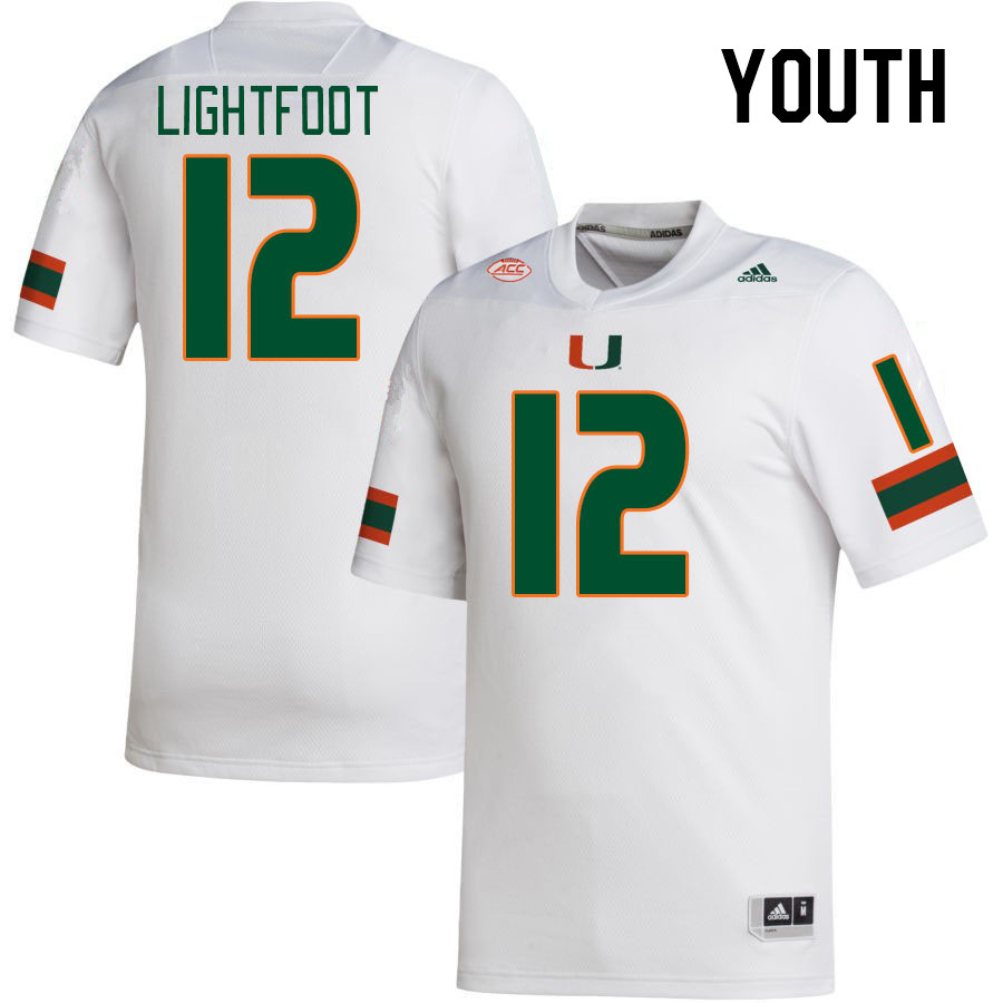 Youth #12 Marquise LIghtfoot Miami Hurricanes College Football Jerseys Stitched-White